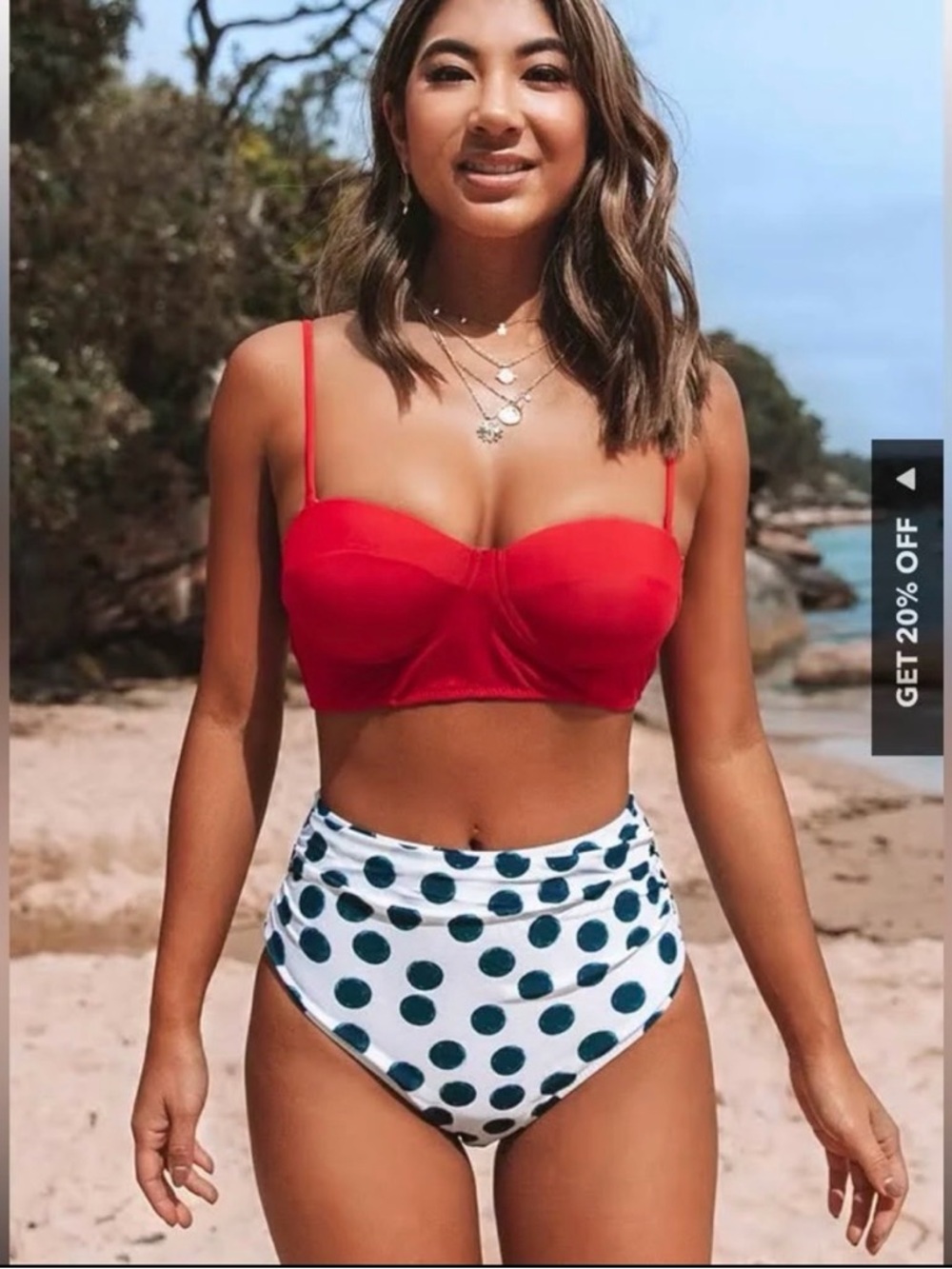 Cupshe Red Bandeau Top with White High-Waist Polka Dot Bottoms